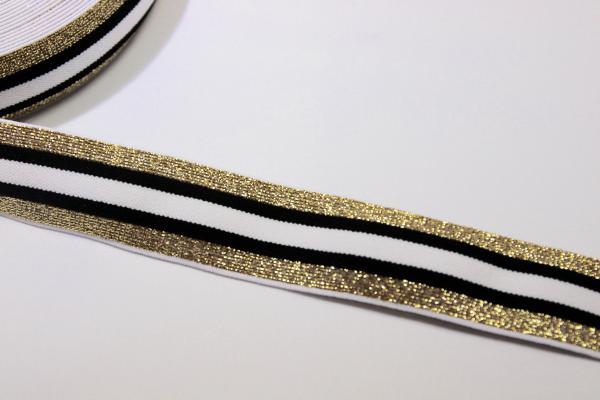 Glam Stripes - elastisch 3 cm - schwarz/weiß/gold Lurex